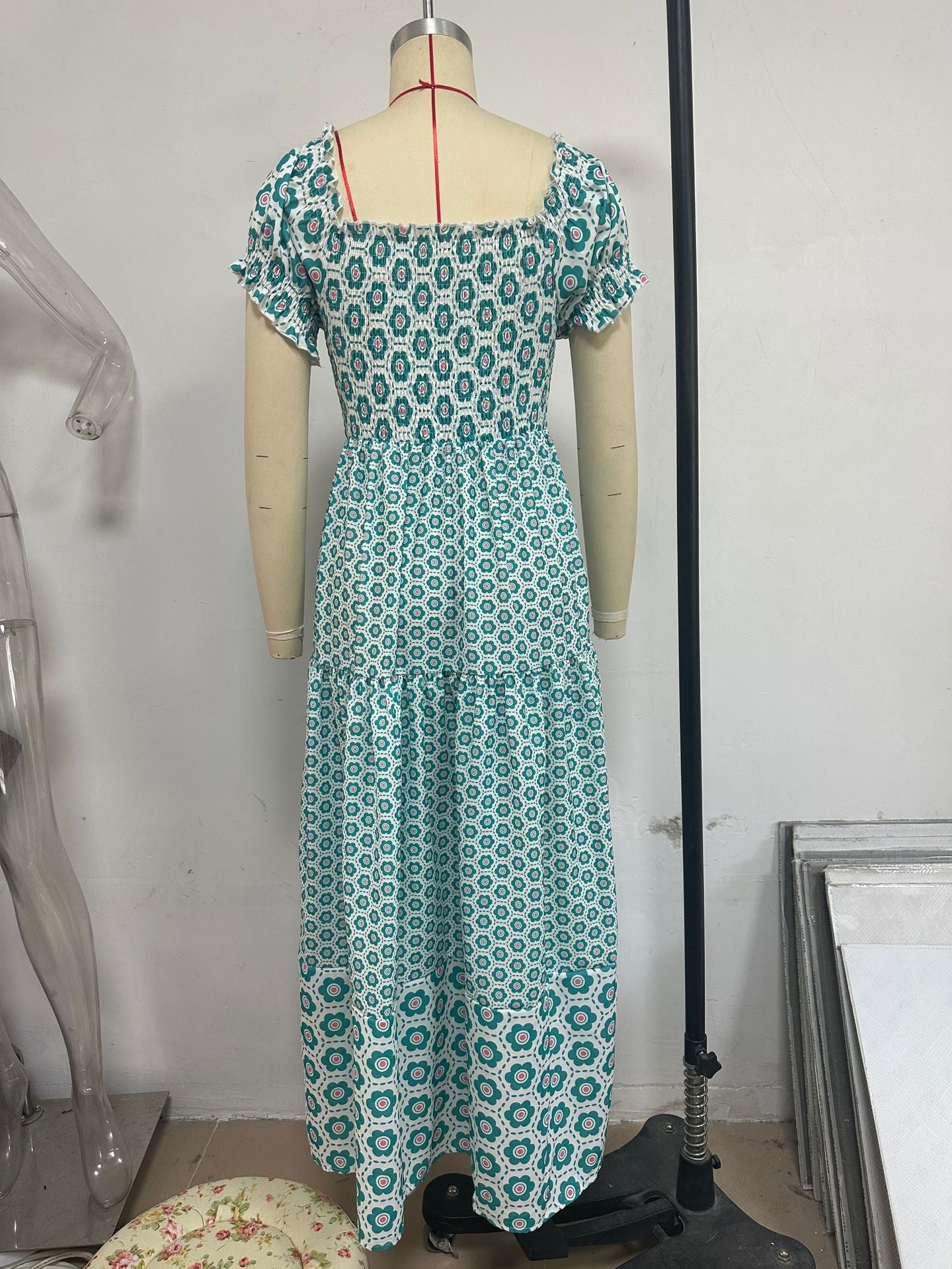 in stock 25 Years of European and American Foreign Trade Amazon New Cross-border Women's Printed Bubble Sleeve dress -68602 - Cozy & Co. Market