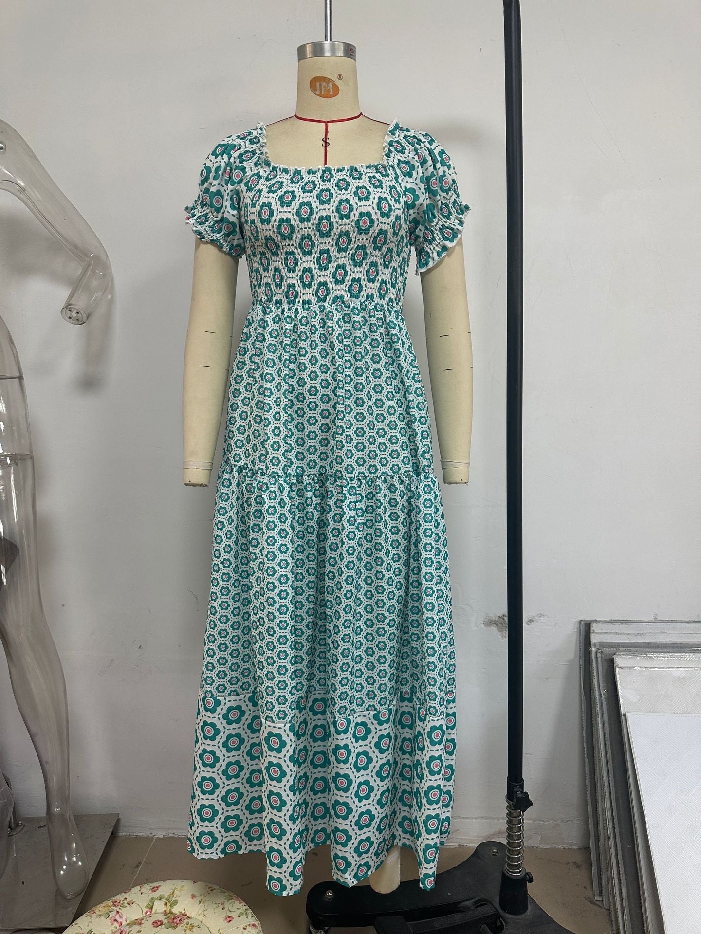 in stock 25 Years of European and American Foreign Trade Amazon New Cross-border Women's Printed Bubble Sleeve dress -68602 - Cozy & Co. Market