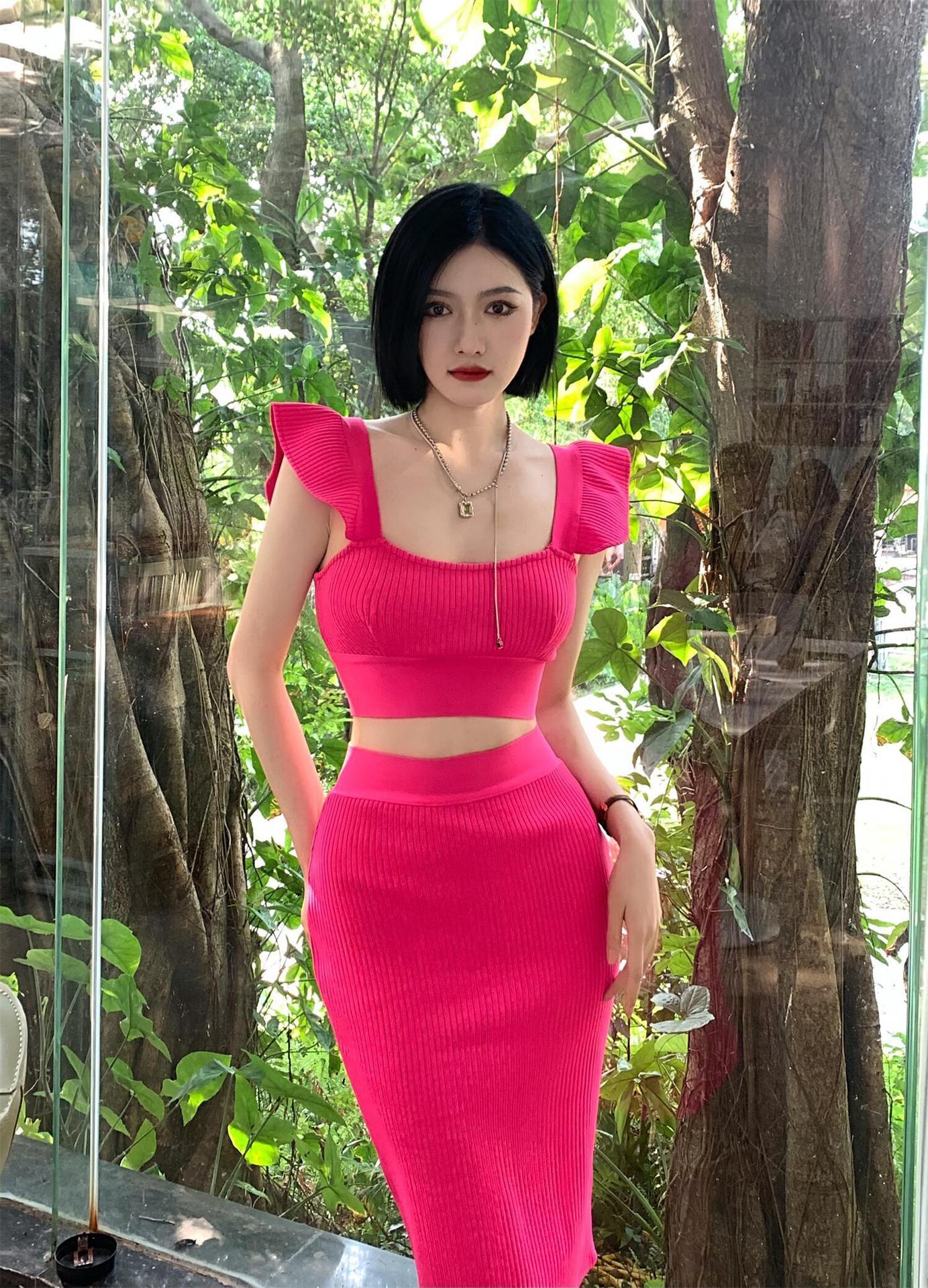 in stock European and American Sexy High-end Women's Fashion Sexy Camisole Vest Slim-fit Hip Skirt Two-piece Bandage Skirt - Cozy & Co. Market