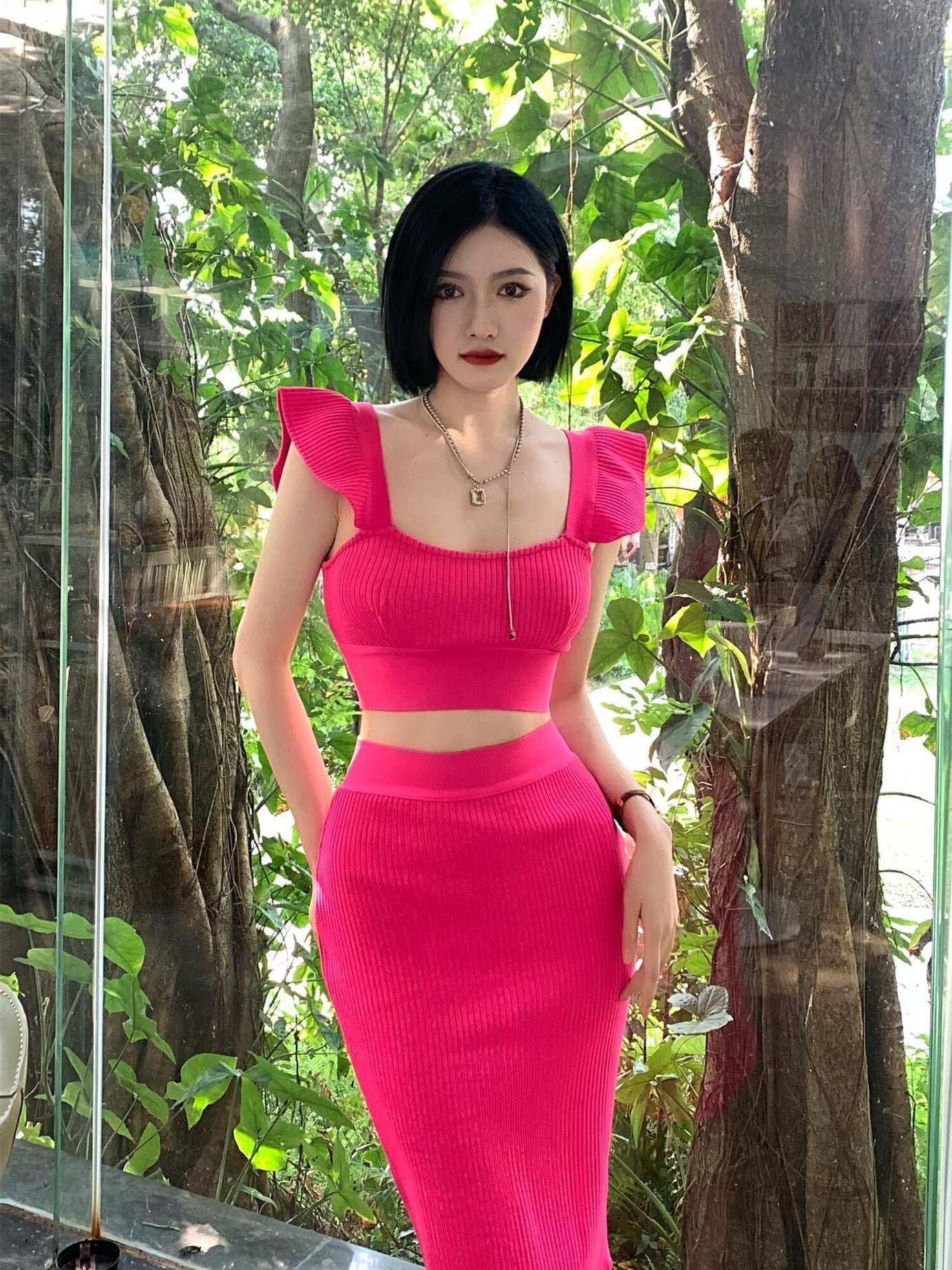 in stock European and American Sexy High-end Women's Fashion Sexy Camisole Vest Slim-fit Hip Skirt Two-piece Bandage Skirt - Cozy & Co. Market