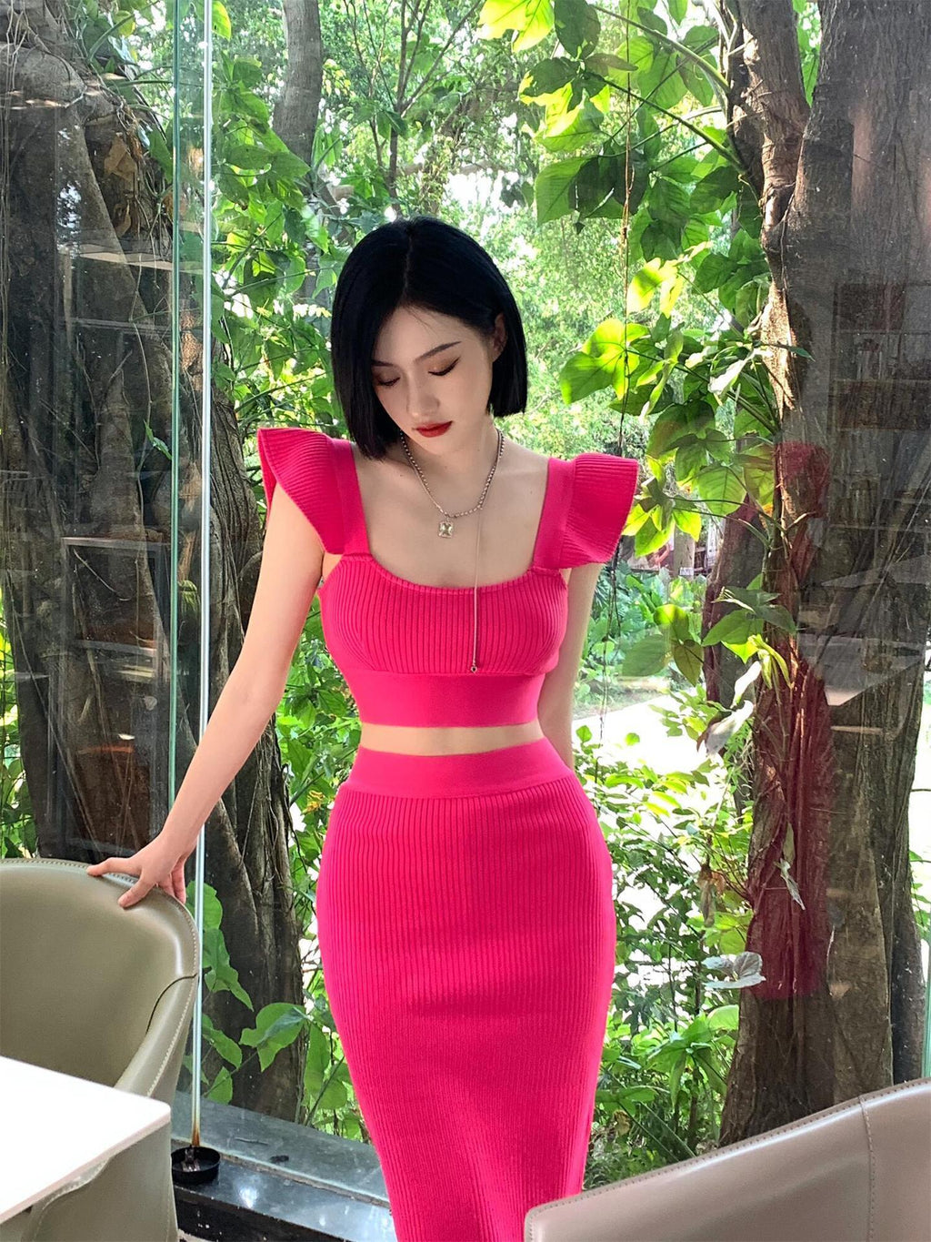 in stock European and American Sexy High-end Women's Fashion Sexy Camisole Vest Slim-fit Hip Skirt Two-piece Bandage Skirt - Cozy & Co. Market
