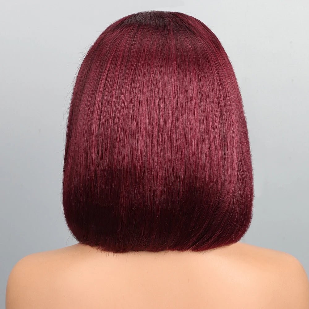 INDIAN Human Hair Short Bob Lace Front Wig with Glueless Transparent for Lace Baby Hair & Bleach Knots - Cozy & Co. Market