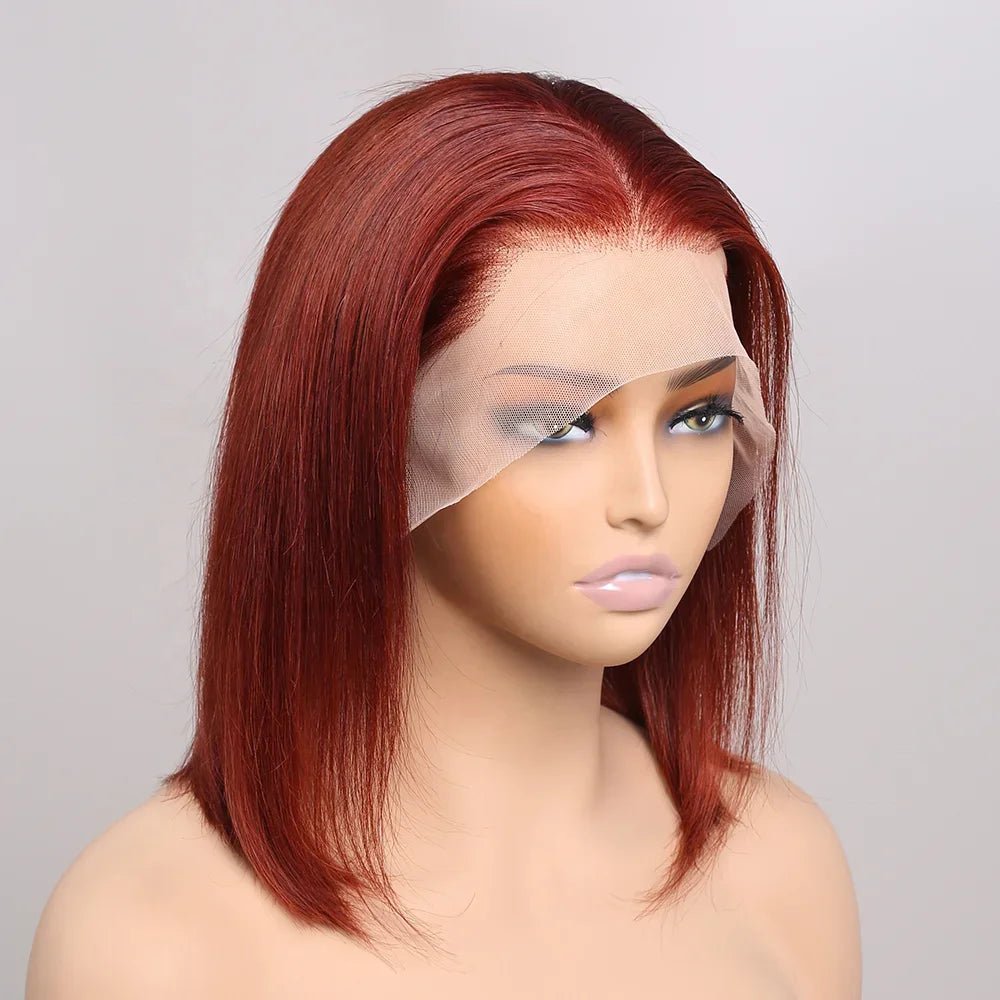 INDIAN Human Hair Short Bob Lace Front Wig with Glueless Transparent for Lace Baby Hair & Bleach Knots - Cozy & Co. Market