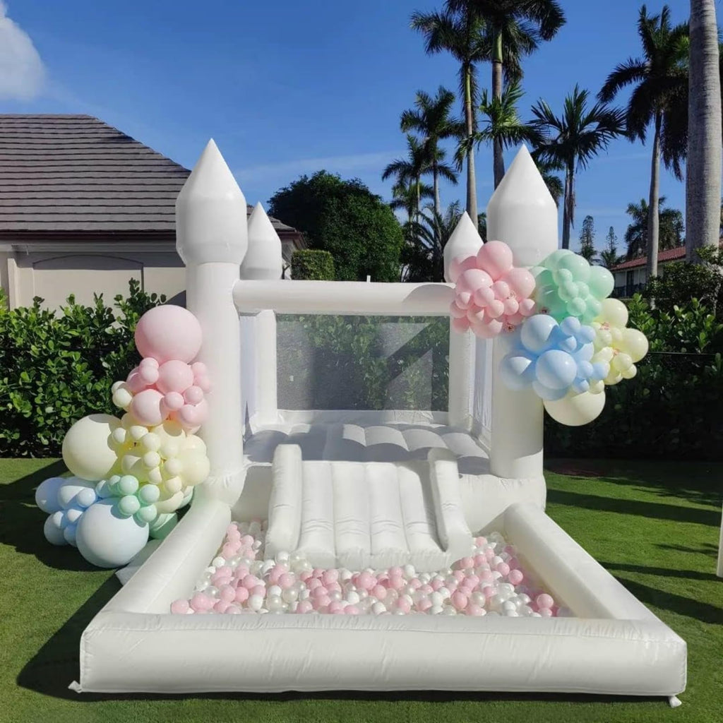 Inflatable White Bounce House for Kids with UL Blower- 13 L X 8 W X 8 Portable Large Ball Pool and Jump Space 3in1 Bouncy Castles A Spacious Joy-Room Bounce House for Children 3-12 - Cozy & Co. Market