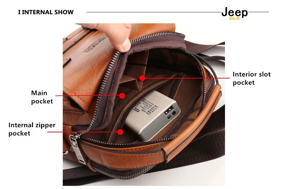 JEEP BULUO Multi-function Business Handbags Men New Man's Shoulder Bag Large Capacity Leather Messenger Bag Crossbody Big Brand - Cozy & Co. Market