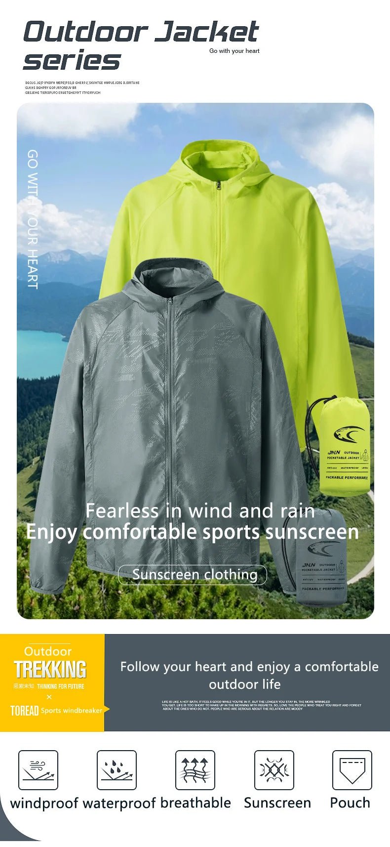 JNLN Camping Rain Jacket Men Women Waterproof Sun Protection Clothing Fishing Hunting Clothes Quick Dry Windbreaker With Pocket - Cozy & Co. Market