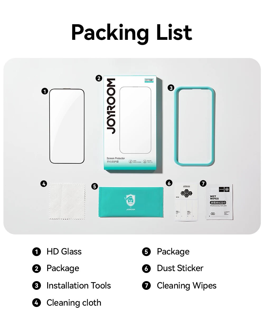 Joyroom 3/2/1PCS HD Glass For iPhone 17 16 15 Pro Max Screen Protector Full Screen Tempered Glass Protection For iPhone 17 16 15 - Cozy & Co. Market
