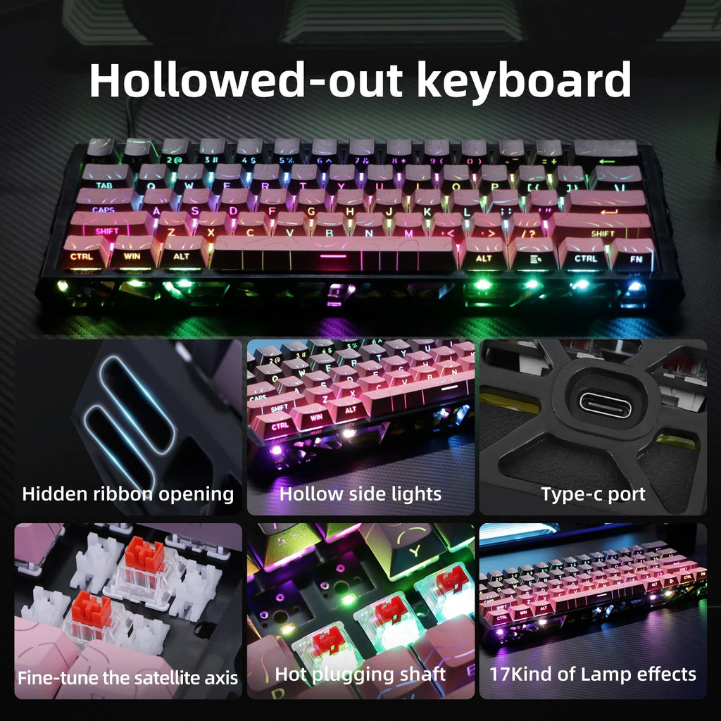 Kavlorn NJ61 Blue Wired Mechanical Keyboard, RGB Backlit, Full N-Key Rollover, for Gaming and Office Use - Cozy & Co. Market