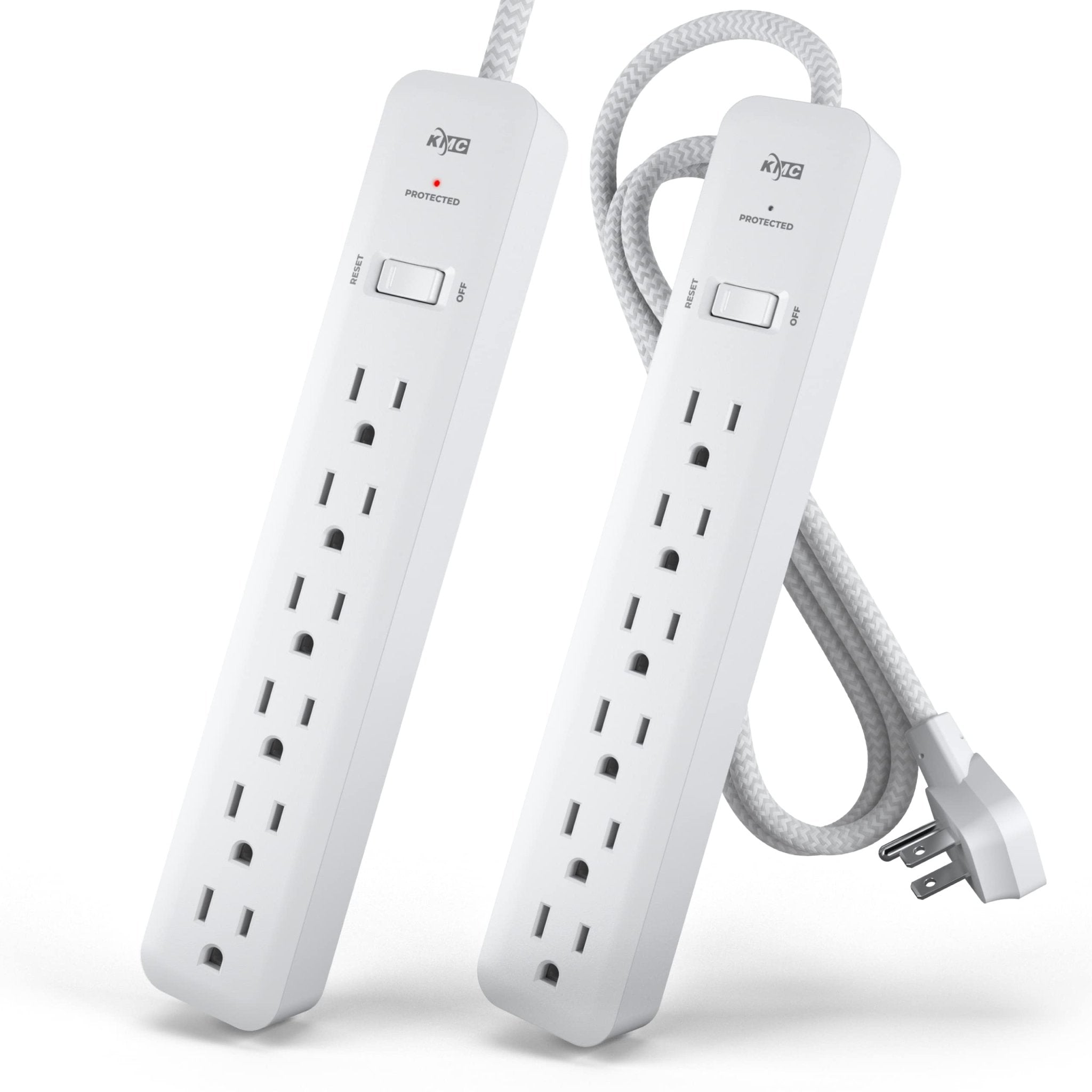 KMC 6-Outlet Surge Protector Power Strip 4 ft cord 2-Pack 1080J Power Surge Protector 4-Foot Long Braided Extension Cord with Multiple Outlets Power Strip Surge Protector 6 Power Outlet Flat Plug - Cozy & Co. Market
