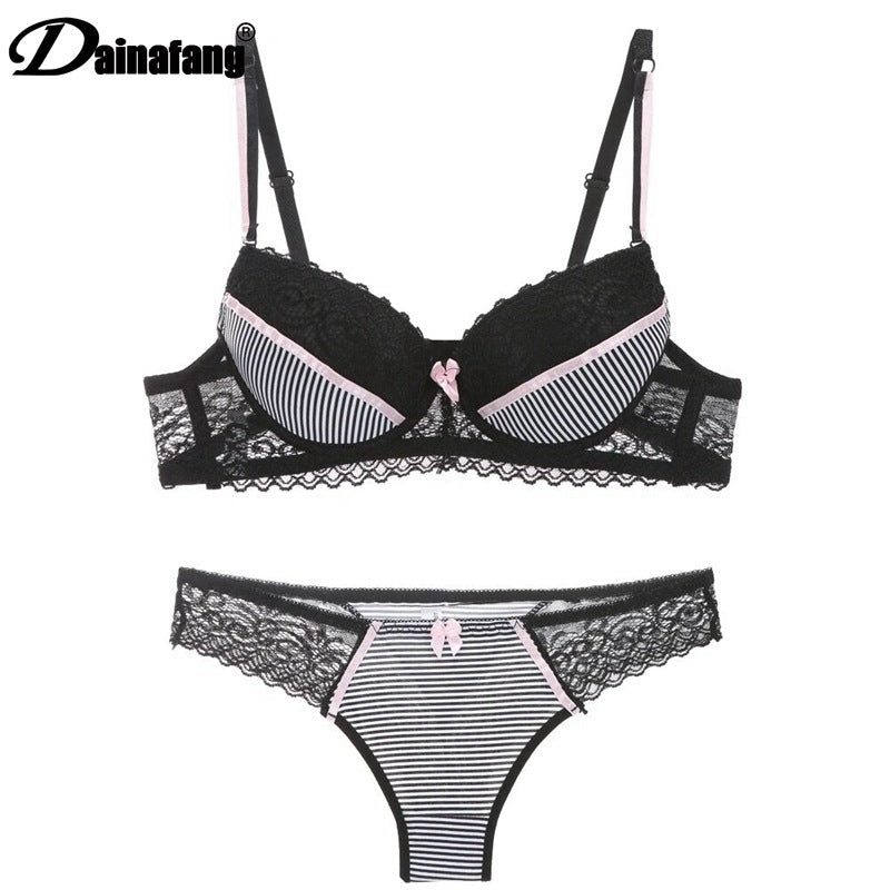 Lace Striped Lingerie Set with Bra and Panties - Cozy & Co. Market
