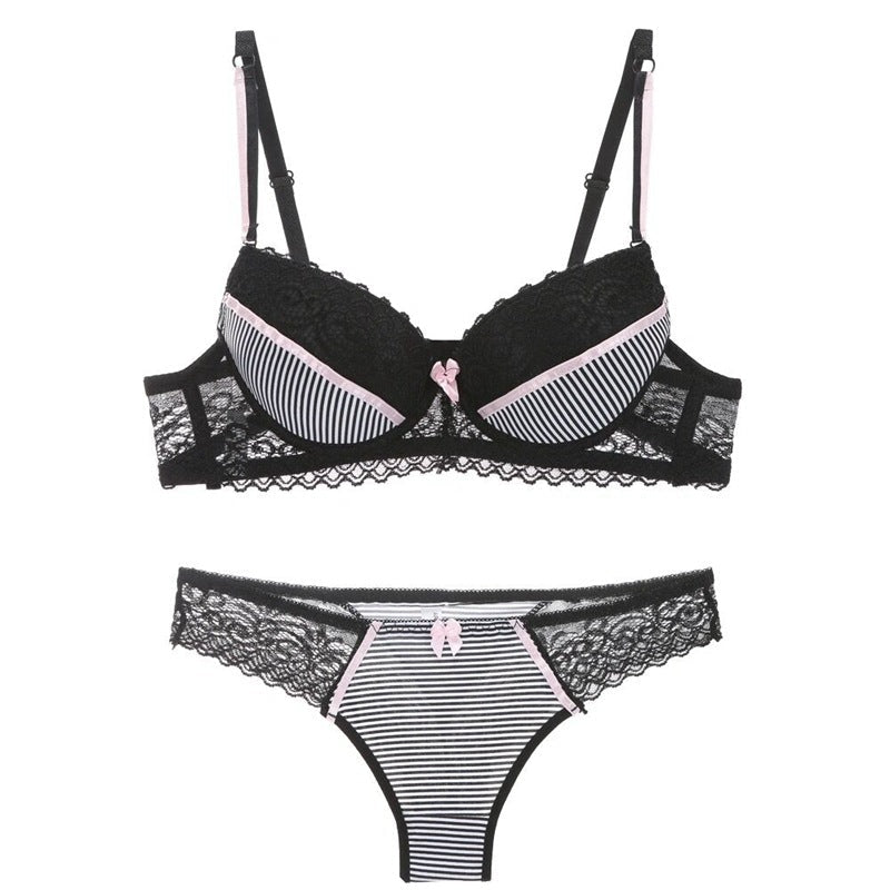 Lace Striped Lingerie Set with Bra and Panties - Cozy & Co. Market