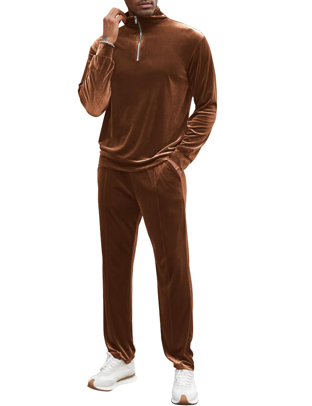 LecGee Men 2 Piece Outfit Tracksuit Quarter Zip Active Sweatsuit Athletic Casual Running Jogging Set Jogger Suit(BRL) - Cozy & Co. Market
