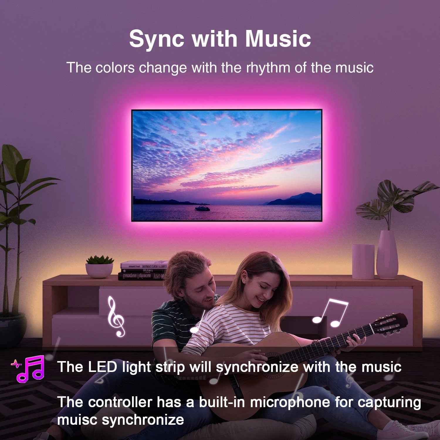 Led Strip Lights Music Sync Led Lights Room with APP Control, Flexible Ribbon Tape Lights for Home Party Decor TV Backlight - Cozy & Co. Market
