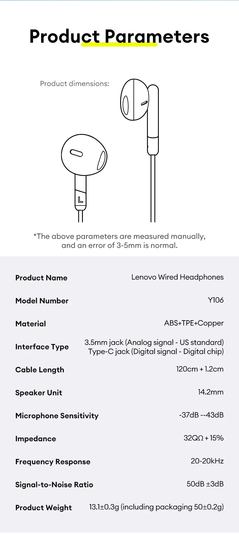 Lenovo Wired Earphones Gaming Headset Low Latency Headphones TypeC 3.5mm AUX In-Ear Earbuds with Mic For iPhone 16 17 New Y106 - Cozy & Co. Market