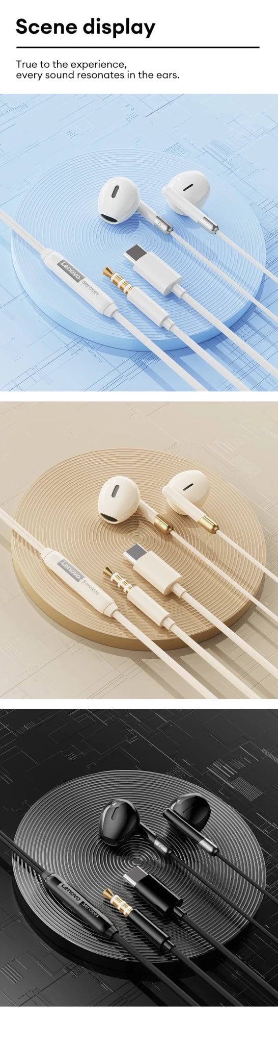 Lenovo Wired Earphones Gaming Headset Low Latency Headphones TypeC 3.5mm AUX In-Ear Earbuds with Mic For iPhone 16 17 New Y106 - Cozy & Co. Market
