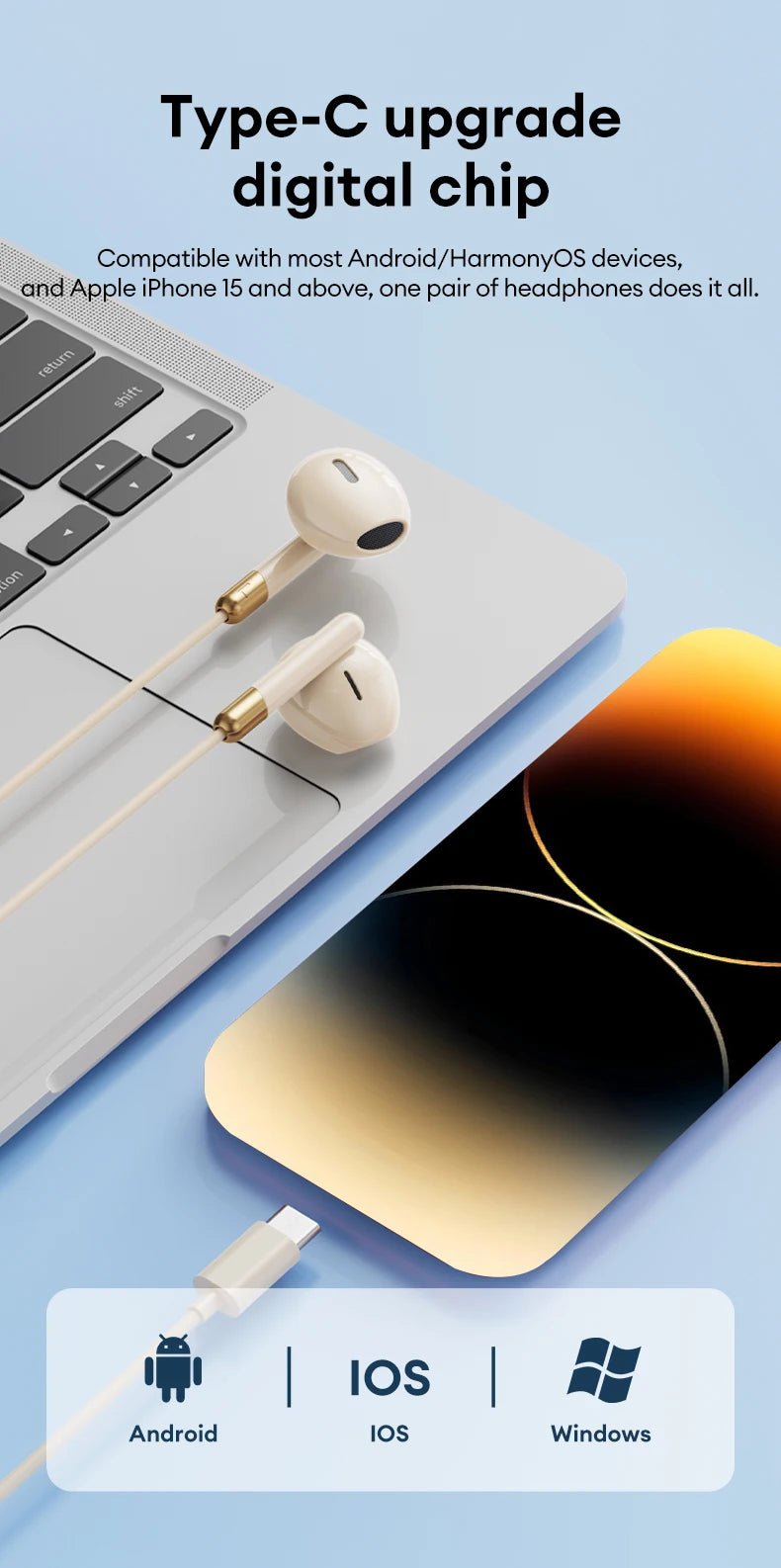Lenovo Wired Earphones Gaming Headset Low Latency Headphones TypeC 3.5mm AUX In-Ear Earbuds with Mic For iPhone 16 17 New Y106 - Cozy & Co. Market
