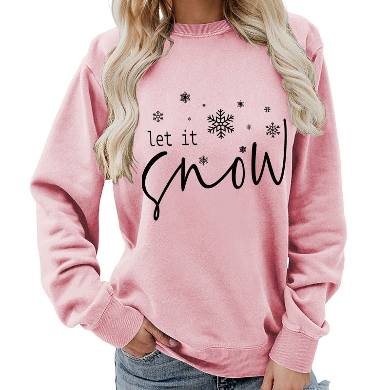 Let it snow snowflake print round neck women's top sweater foreign trade supply autumn and winter coat casual loose - Cozy & Co. Market