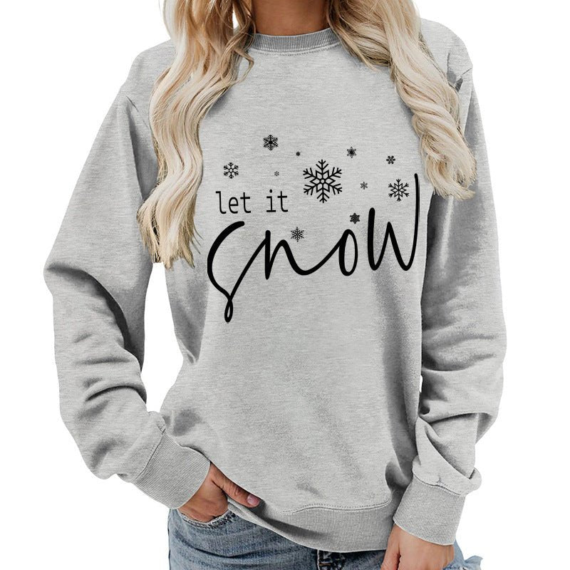 Let it snow snowflake print round neck women's top sweater foreign trade supply autumn and winter coat casual loose - Cozy & Co. Market