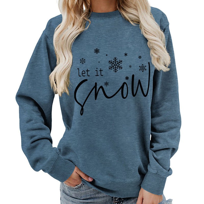 Let it snow snowflake print round neck women's top sweater foreign trade supply autumn and winter coat casual loose - Cozy & Co. Market