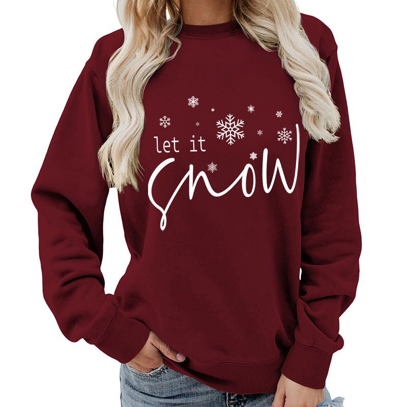 Let it snow snowflake print round neck women's top sweater foreign trade supply autumn and winter coat casual loose - Cozy & Co. Market