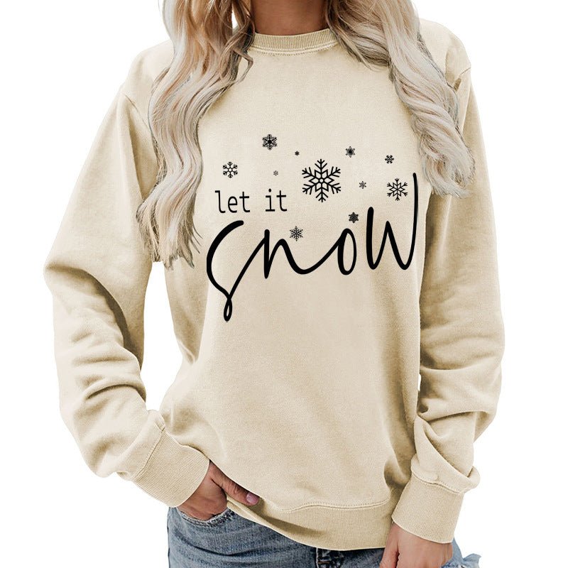 Let it snow snowflake print round neck women's top sweater foreign trade supply autumn and winter coat casual loose - Cozy & Co. Market