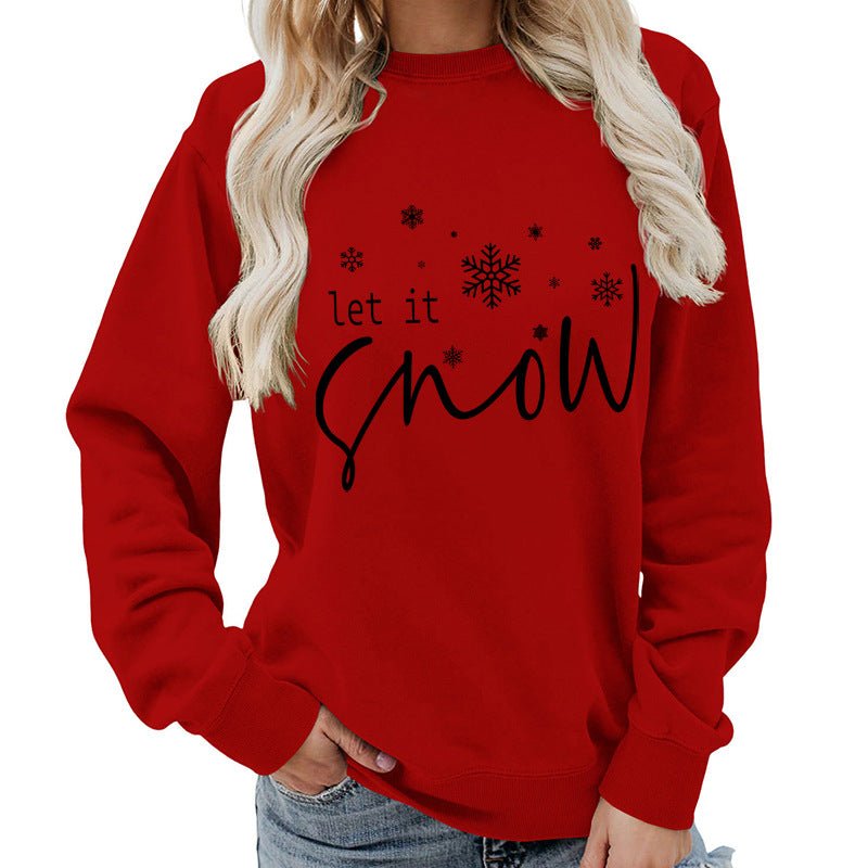 Let it snow snowflake print round neck women's top sweater foreign trade supply autumn and winter coat casual loose - Cozy & Co. Market
