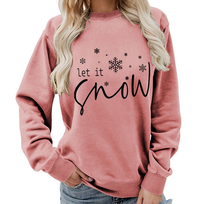 Let it snow snowflake print round neck women's top sweater foreign trade supply autumn and winter coat casual loose - Cozy & Co. Market