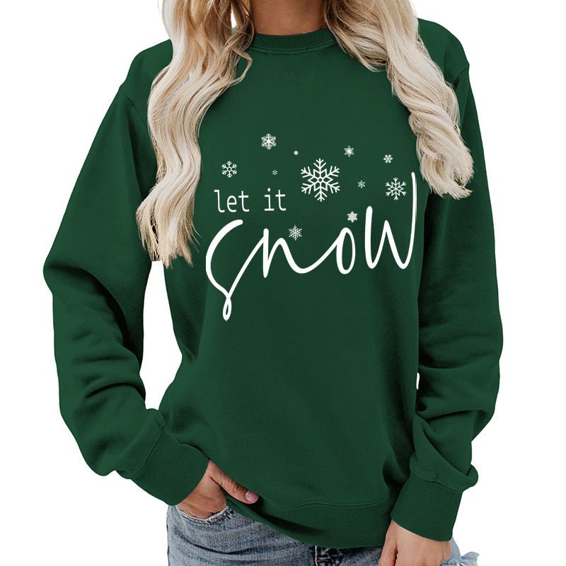 Let it snow snowflake print round neck women's top sweater foreign trade supply autumn and winter coat casual loose - Cozy & Co. Market