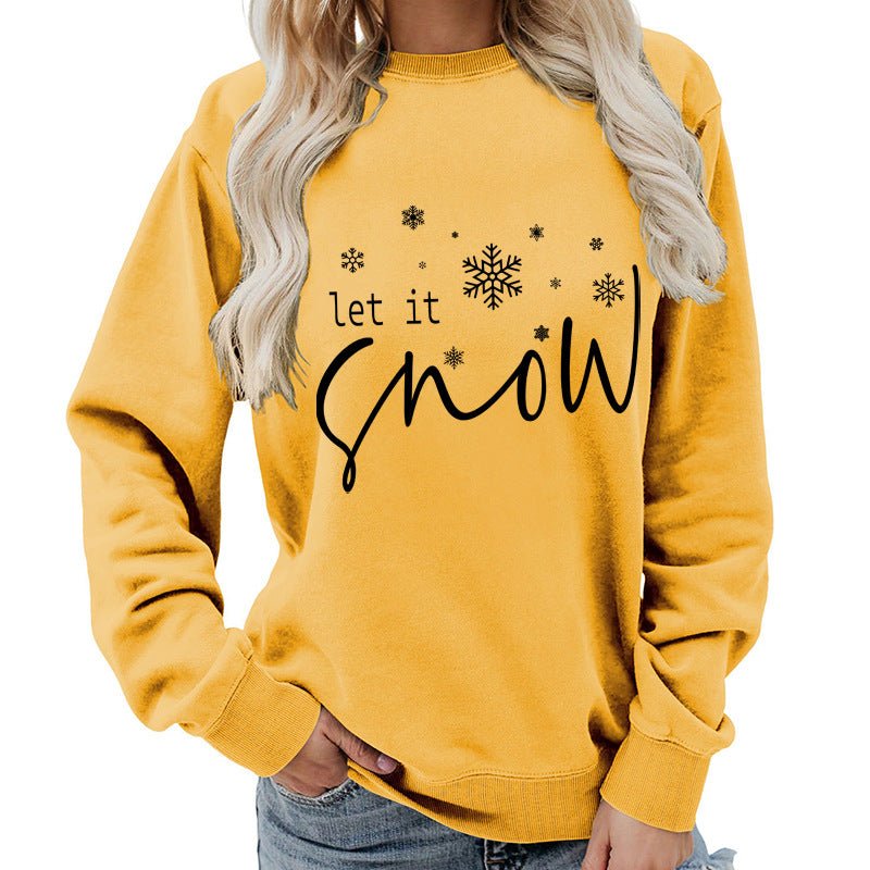 Let it snow snowflake print round neck women's top sweater foreign trade supply autumn and winter coat casual loose - Cozy & Co. Market