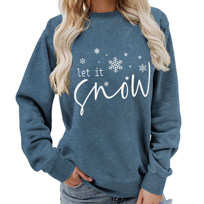 Let it snow snowflake print round neck women's top sweater foreign trade supply autumn and winter coat casual loose - Cozy & Co. Market