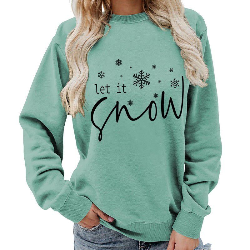 Let it snow snowflake print round neck women's top sweater foreign trade supply autumn and winter coat casual loose - Cozy & Co. Market
