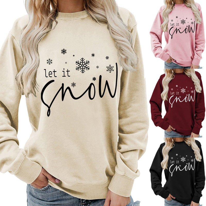Let it snow snowflake print round neck women's top sweater foreign trade supply autumn and winter coat casual loose - Cozy & Co. Market