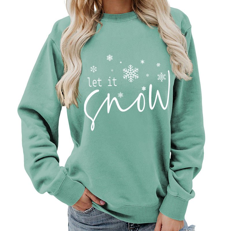 Let it snow snowflake print round neck women's top sweater foreign trade supply autumn and winter coat casual loose - Cozy & Co. Market