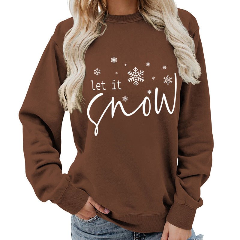 Let it snow snowflake print round neck women's top sweater foreign trade supply autumn and winter coat casual loose - Cozy & Co. Market