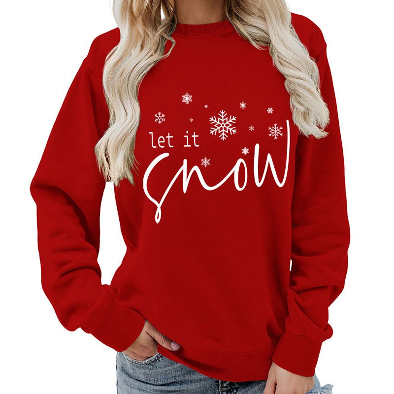Let it snow snowflake print round neck women's top sweater foreign trade supply autumn and winter coat casual loose - Cozy & Co. Market