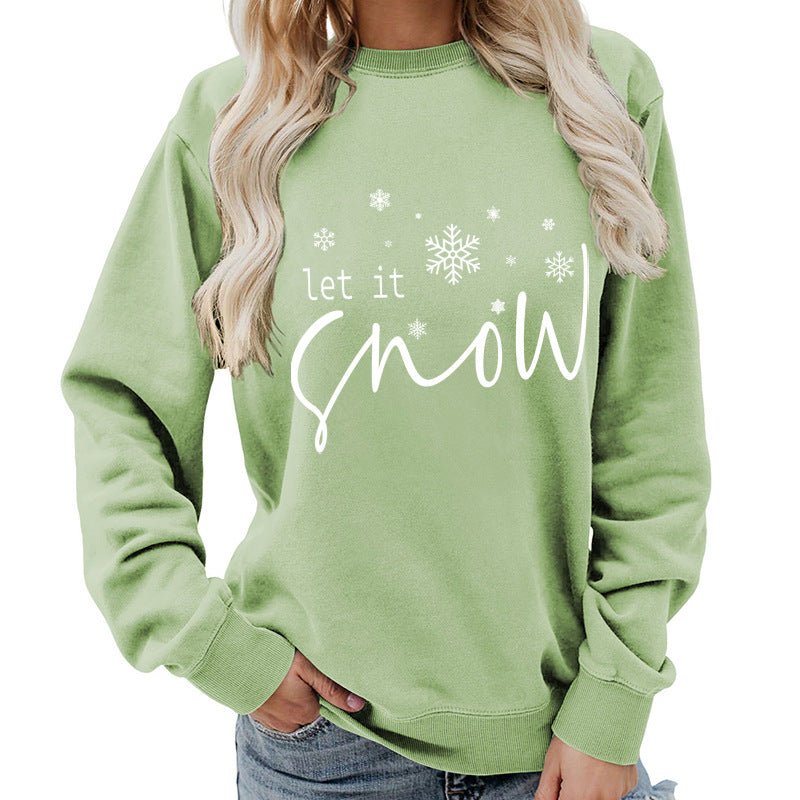 Let it snow snowflake print round neck women's top sweater foreign trade supply autumn and winter coat casual loose - Cozy & Co. Market