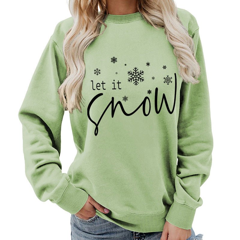 Let it snow snowflake print round neck women's top sweater foreign trade supply autumn and winter coat casual loose - Cozy & Co. Market