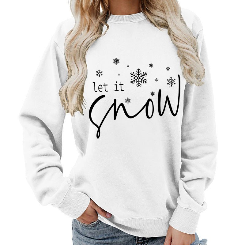 Let it snow snowflake print round neck women's top sweater foreign trade supply autumn and winter coat casual loose - Cozy & Co. Market
