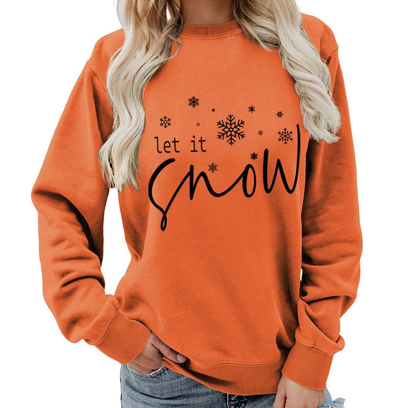 Let it snow snowflake print round neck women's top sweater foreign trade supply autumn and winter coat casual loose - Cozy & Co. Market