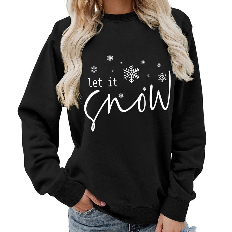 Let it snow snowflake print round neck women's top sweater foreign trade supply autumn and winter coat casual loose - Cozy & Co. Market