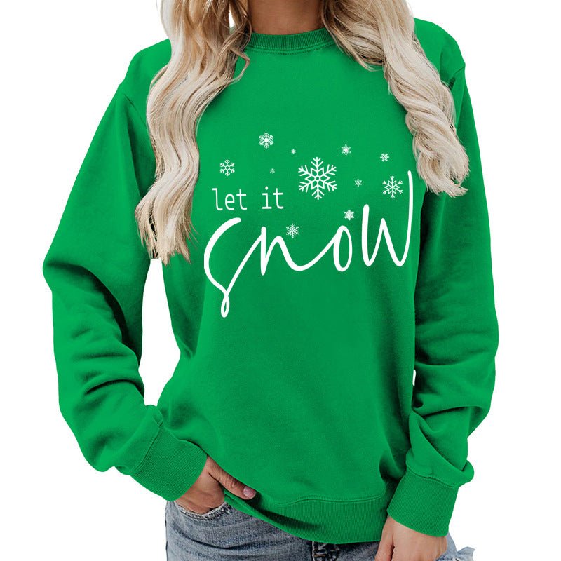 Let it snow snowflake print round neck women's top sweater foreign trade supply autumn and winter coat casual loose - Cozy & Co. Market