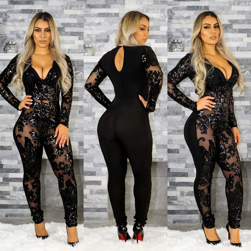 Liu Ming New Arrivals Sexy Women Mesh See Through Out Long Sleeve Night Romper Jumpsuit - Cozy & Co. Market