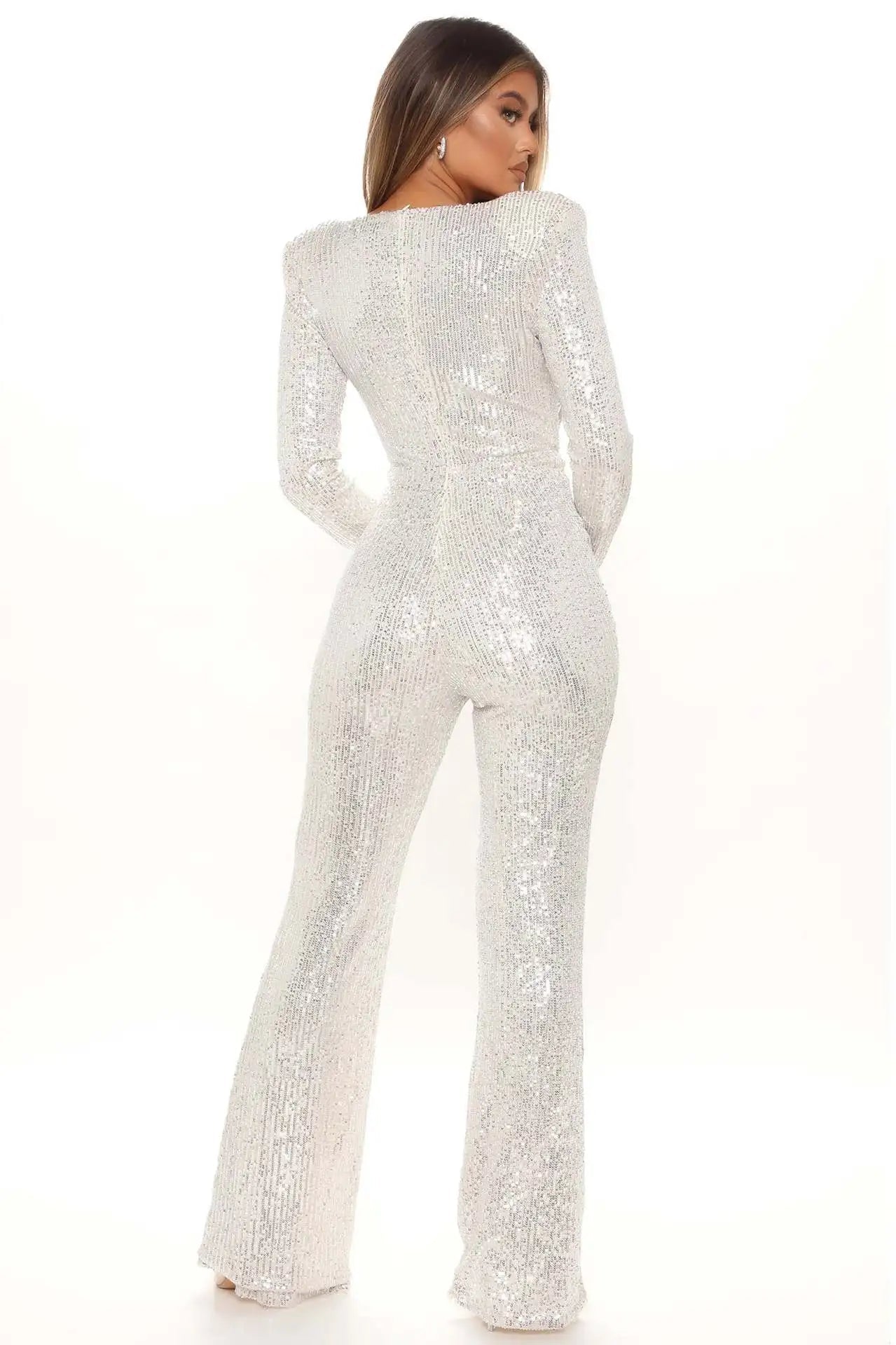 Liu Ming New Arrivals Women Sexy V Neck Tight Nightclub Bodysuit Sequin Jumpsuit - Cozy & Co. Market
