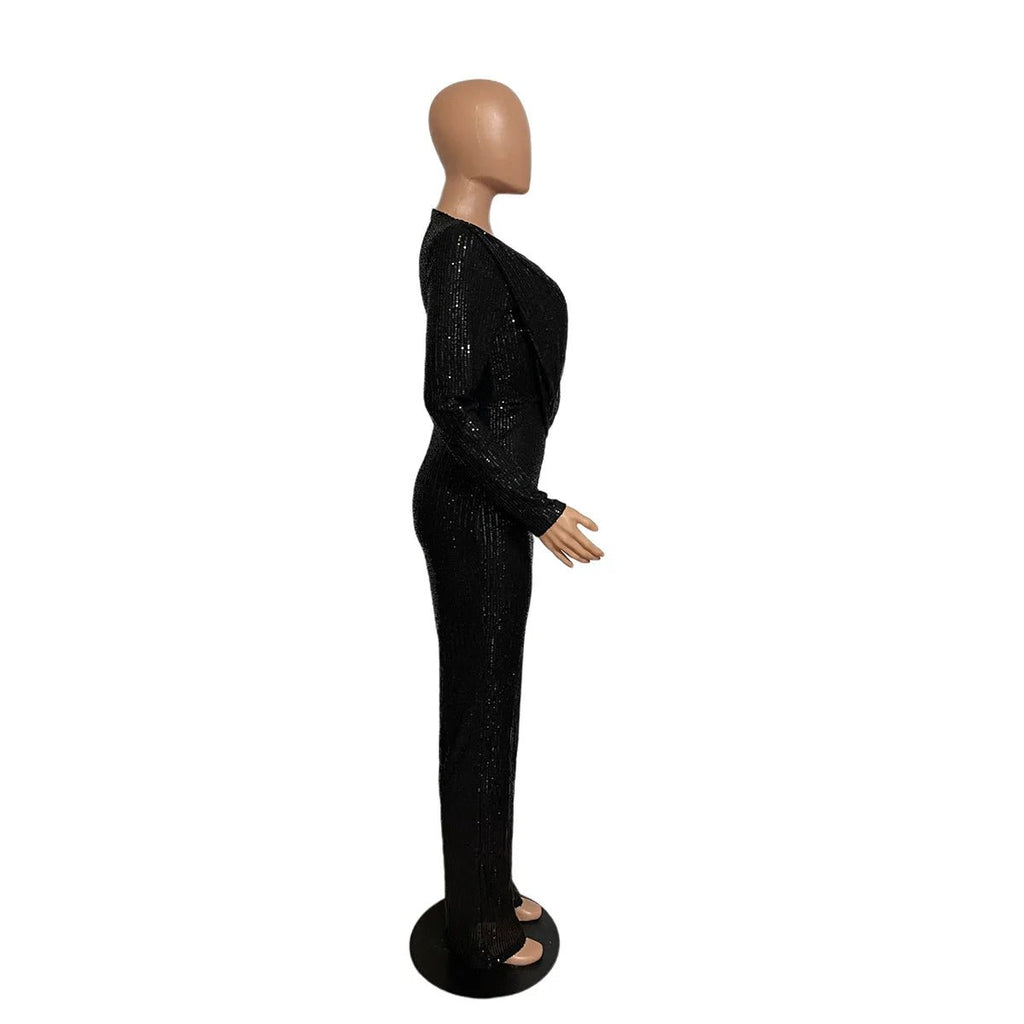 Liu Ming New Arrivals Women Sexy V Neck Tight Nightclub Bodysuit Sequin Jumpsuit - Cozy & Co. Market