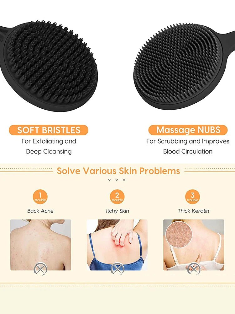 Long Handle Bath Brush and Shampoo Brush Set - Exfoliating Body Scrubber & Scalp Massage Brush for Shower, Bath & Skin Care (2-P - Cozy & Co. Market