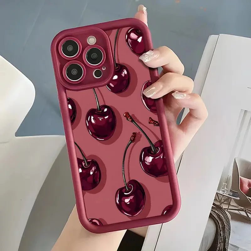 Luxury Wine Red Cherry Print Case for IPhone 16 15 17 Air 14 13 12 11 Pro Max 16 Plus Shockproof Silicone Phone Cover - Cozy & Co. Market