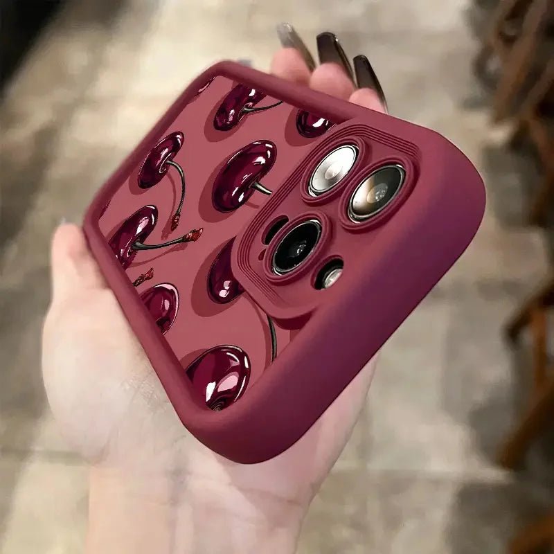 Luxury Wine Red Cherry Print Case for IPhone 16 15 17 Air 14 13 12 11 Pro Max 16 Plus Shockproof Silicone Phone Cover - Cozy & Co. Market