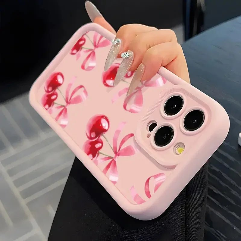 Luxury Wine Red Cherry Print Case for IPhone 16 15 17 Air 14 13 12 11 Pro Max 16 Plus Shockproof Silicone Phone Cover - Cozy & Co. Market