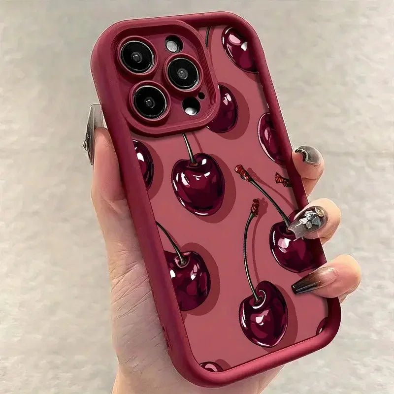 Luxury Wine Red Cherry Print Case for IPhone 16 15 17 Air 14 13 12 11 Pro Max 16 Plus Shockproof Silicone Phone Cover - Cozy & Co. Market