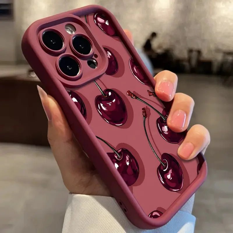 Luxury Wine Red Cherry Print Case for IPhone 16 15 17 Air 14 13 12 11 Pro Max 16 Plus Shockproof Silicone Phone Cover - Cozy & Co. Market